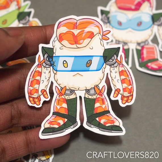 Mecha Sushi Hand Cut Stickers | Salmon Tomago Tuna Shrimp Water Bottle Stickers | Fighting Warrior | Cute Kawaii Vinyl Sticker Decals