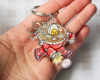 Ramen Noodle Soup Clear Acrylic Keychain | 2in Ramen Noodle Bowl Key Chain | Fighting Warrior Ramen  | Cool Fun Unique Cute Key Charm Gift