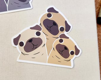 Pug Stickers | Head Tilt | Fawn Pug Sticker | Black Pug Sticker | Kawaii Dog Vinyl Decals | Dog Lover Waterproof