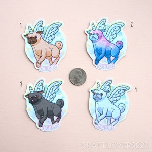Pug Unicorn Cute Glitter Stickers | Pugicorn Pug Decals | Kawaii Pug | Pug Lover Gift | Waterproof Sticker Funny Dog Decal | Animal Lover