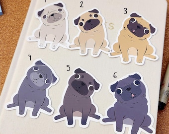 Pug Stickers | Fawn Pug Sticker | Black Pug Sticker | Kawaii Dog Vinyl Decals | Dog Lover Waterproof