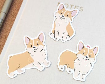 Corgi Stickers | Kawaii Dog Vinyl Decals | Waterproof | Water Bottle Laptop