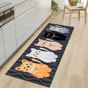 Cute Cat Runner Mat, Cat Kitchen Rug, Non-Slip Kitchen Mat, Animal Print Kitchen Rug, Long Hallway Runner, Cat Lover Gift, Kitchen Decor,