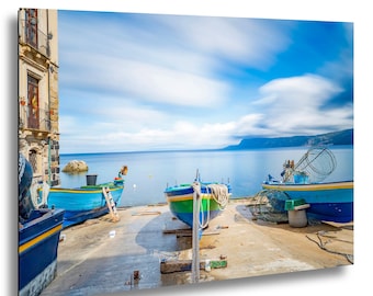 Scilla Calabria Photography, Italian Coastal Boats, Mediterranean Seaside Decor Print