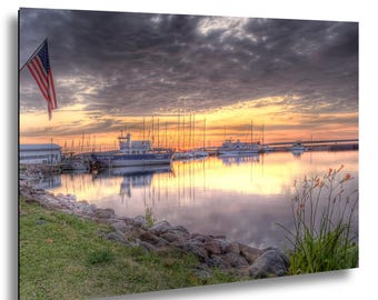 Bayfield Marina Sunset Photography, Lake Superior Coastal Decor, Wisconsin Harbor Print
