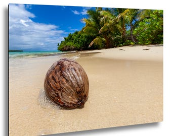 Coastal Wall Art, Fiji Beach Photography, Tropical Palm Tree Ocean Print