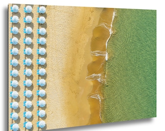 Sperlonga Beach Photography, Blue Umbrellas, Italian Coastline, Mediterranean Wall Art