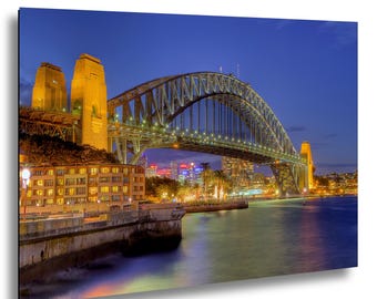 Sydney Harbour Bridge Twilight Photography Print, Coastal Cityscape Artwork