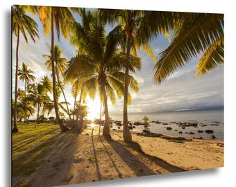 Fiji Palm Tree Beach Photography Print, Tropical Ocean Coastal Artwork