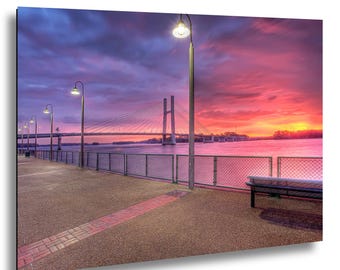 Mississippi River Wall Art, Bridge Sunrise Photography, Midwest Landscape Photography Print