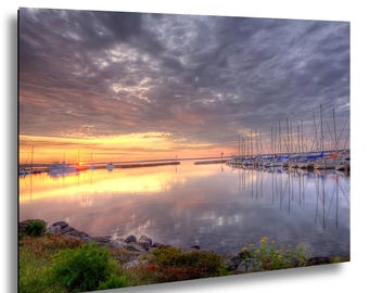 Lake Superior Art, Bayfield Wisconsin Marina Sunrise Photography, Sailboat Wall Art
