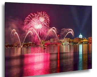 Madison Wisconsin Wall Art, Capitol Fireworks, Madison Skyline Print, Lake Monona Cityscape, Urban Wall Art