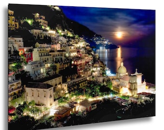 Positano Moonrise Photography, Amalfi Coast Italy Coastal Decor Print