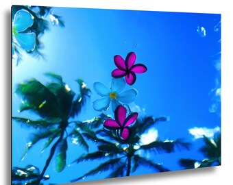 Underwater Plumeria Flower Art Print, Hawaiian Palm Tree Ocean Coastal Decor