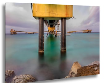 Bonaire Salt Pier Ocean Photography, Long Exposure Seascape, Tropical Coastal Decor Print