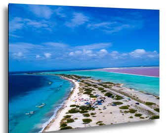 Aerial Drone Photography, Bonaire Ocean Wall Art, Caribbean Coastal Art, Pink Salt Pans