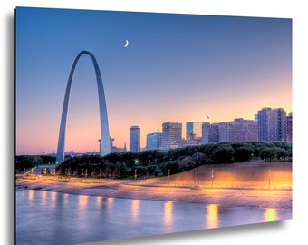St. Louis Gateway Arch Twilight Photography Print, Missouri Skyline River Cityscape Décor