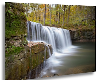 Waterfall Wall Art, Autumn Forest Photography, Waterfall Landscape Print, Nature Decor, Rustic Cabin Artwork