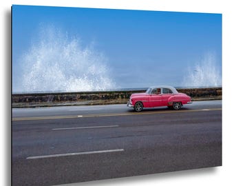 Havana Cuba Wall Art, Classic Car Photography, Malecón Waves Print