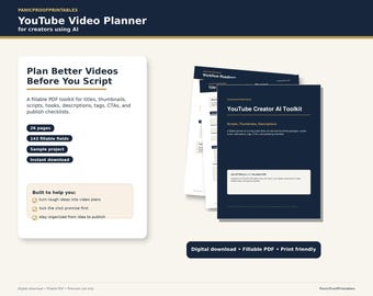YouTube Creator AI Toolkit, Video Script Planner, SEO Checklist (Digital Download)