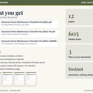 Checklista för säsongsunderhåll av hemmet, ifyllbar PDF, 56 uppgifter, månadskalender (digital nedladdning) bild 2