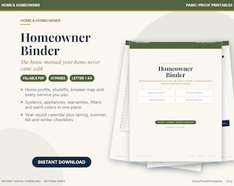 Husägarpärm, ifyllbar PDF-planerare för hemunderhåll (digital nedladdning)