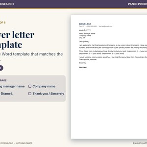 May include: A digital cover letter template in Word format, featuring a clean layout with placeholders for contact information, hiring manager details, and professional body text. The document includes sections for name, date, company, and closing salutations.