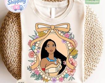 Disney Pocahontas Princess Floral Portrait Shirt, Retro Disney Pocahontas Shirt, Disney Princess Group Shirt, Magic Kingdom, Disneyland Trip