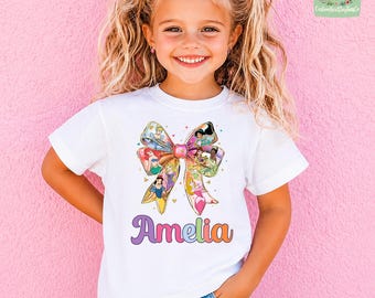Custom Name Princess Bow Shirt, Princess Bow Tee, Cute Girls Birthday Shirt, Gift for Birthday Girl
