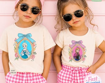 Princesse Elsa et Anna grande soeur petite soeur chemises assorties, chemises Elsa grande soeur, t-shirt faire-part de bébé, chemises Anna petite soeur