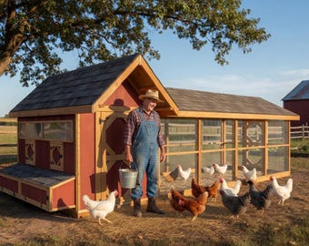 Planos para construir un gallinero casero / Gallinero estilo granero con acceso directo y ponederos (Descarga en PDF)