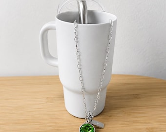 Collar con dije de cristal de piedra natal / Cadena tono plata, Mini vaso de regalo