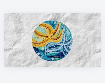 Lienzo original pintado a mano con estrellas de mar – Arte mural de vida marina del océano celestial (14x14)