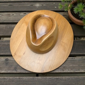 Träfedora-kronblock och flänsset: Droppformad hattform för modistillverkare, cowboyhattform, filthattformningsverktyg, storlekar 51–64