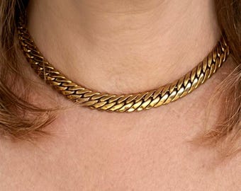Coro Vintage Gold Cuban Link Choker 1950s Signed Statement Necklace