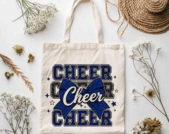 Cheer Bow PNG, Varsity Cheerleader Sublimation Design, Blue Glitter Cheer Graphic, Cheer Squad PNG, Collegiate Digital Download