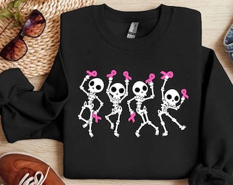 PNG de esqueleto con lazo rosa – Diseño de Halloween para la concienciación sobre el cáncer de mama, gráfico de sublimación para la concienciación de octubre, descarga digital