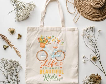 Life is a Beautiful Ride PNG – Floral Bicycle Sublimation Graphic, Cute Bike with Flowers Clipart, Inspirational Quote Digital Download PNG