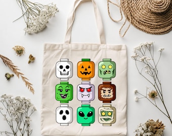 Spooky Building Block Heads PNG – Cute Halloween Monster Clip Art, Pumpkin Ghost Vampire Zombie Alien Mummy Witch Werewolf Skeleton Graphic