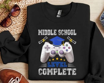 Middle School Level Complete PNG - Gamer Graduation Shirt Design, Class of 2026 Video Game Controller Sublimation Digital Download