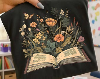 Bloemenboek PNG – Botanische literatuur sublimatieontwerp, cadeau boekenliefhebber, Cottagecore-leesafbeelding, verhalenboek bloemen clipart
