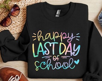 Happy Last Day of School PNG - schattig pastel ontwerp einde schooljaar, kleurrijke handgeletterde sublimatie grafische digitale download