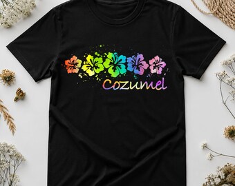 Design PNG de Cozumel, México – Flor de Hibisco em Aquarela Arco-Íris PNG, Gráfico para Sublimação de Férias na Praia Tropical, Cruzeiro no México - Download Digital