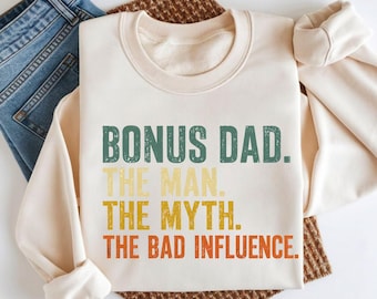 Bonus Dad The Man The Myth The Bad Influence PNG – Funny Stepdad Camping Graphic, Retro Father's Day Digital Download