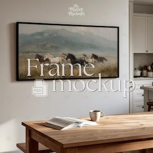 Panoramabildrammodell 2x1, väggkonstmodell för matsal, svart horisontell ram PSD, digital nedladdning av smart objekt
