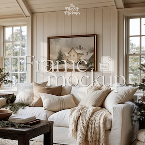 Cozy Winter Living Room Frame Mockup, Horizontal 3:2 Wall Art Mock Up, PSD Smart Object, Rustic Interior Frame, Digital Download