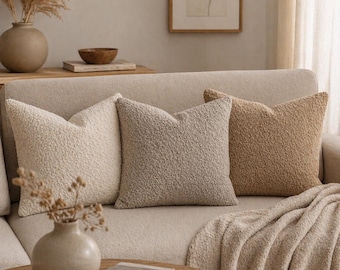 Bouclé Cushion Cover, Neutral Textured Cushion Case, Sofa & Living Room Home Decor