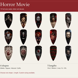 Horrorfilm nagelstickers | Bloederige slasher Halloween waterglijbaan kunst (set van 15 stuks)
