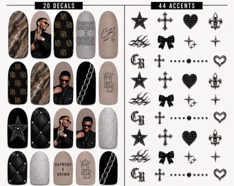 Chris Brown X Usher Concert Custom Nail Decals | RnB Tour | 20 Full-Sized Decals + 44 Accents |Short to XXL