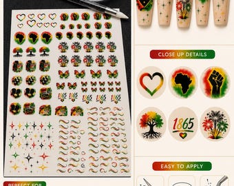 Juneteenth Nail Water Decals | Afrocentric Nail Art | Black Girl Nail Decals | Red Yellow Green Nail Stickers | Freedom Nail Design